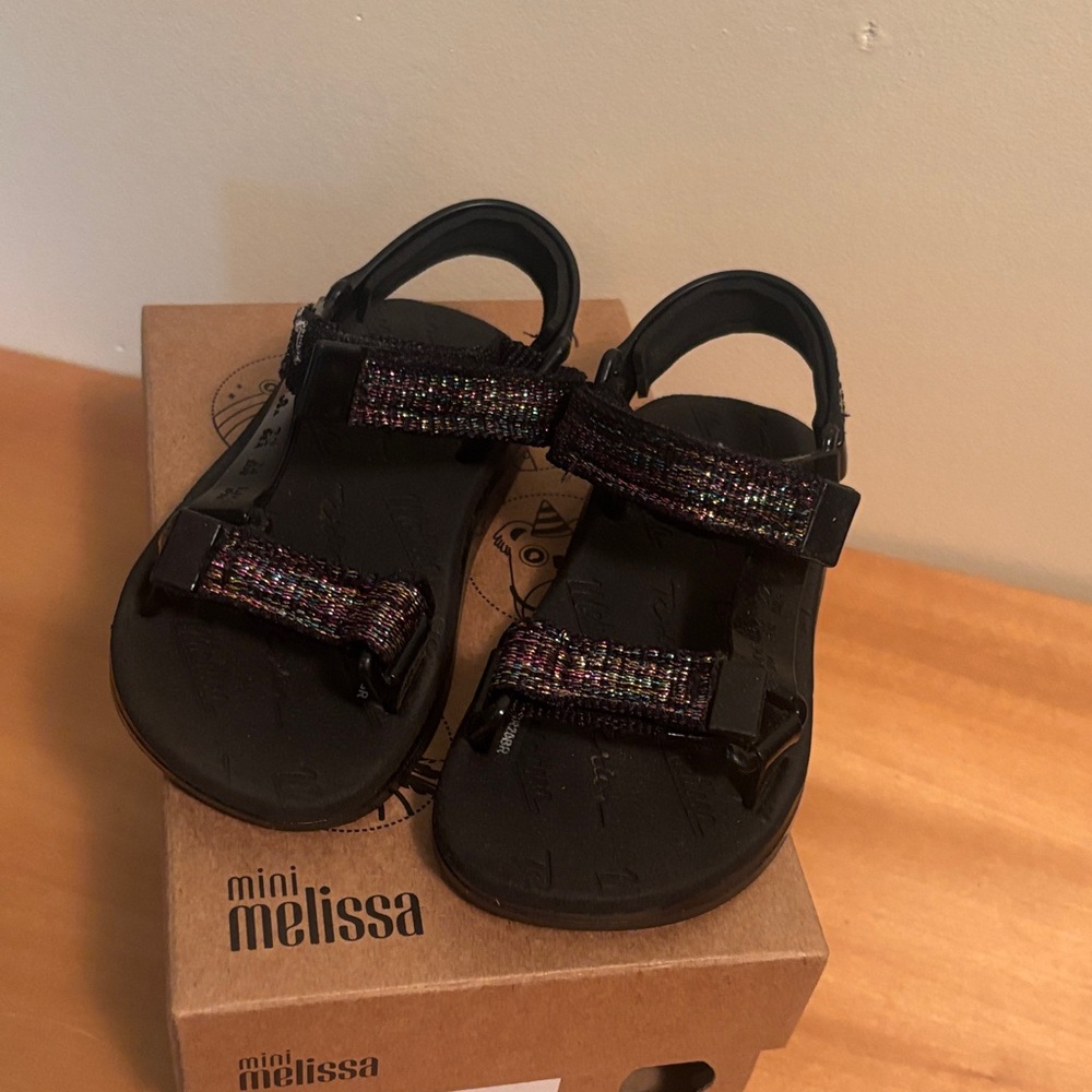 Mini Melissa Kids' Black and Glitter Sandals